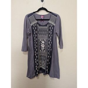 Johnny Was JWLA Embroidered Tunic Dress Gray Cotton Rayon Size S Boho Artsy